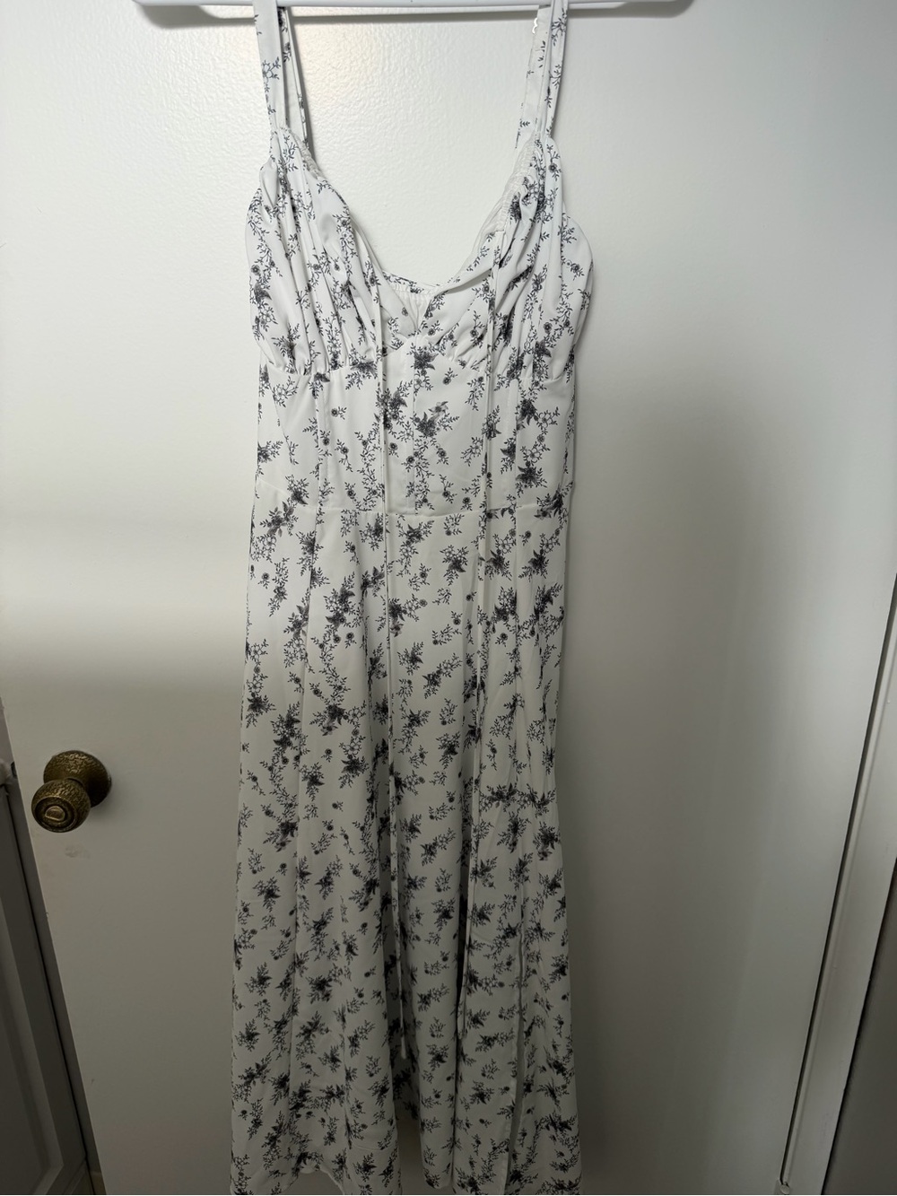 Women's White Floral Maxi Dress with Spaghetti Straps